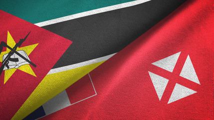 Mozambique and Wallis and Futuna two flags textile cloth, fabric texture