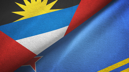 Antigua and Barbuda and Aruba two flags textile cloth, fabric texture