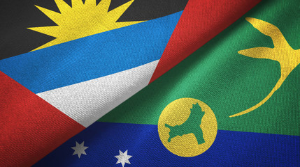 Antigua and Barbuda and Christmas Island two flags textile cloth, fabric texture