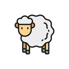Vector sheep, lamb flat color line icon. Isolated on white background