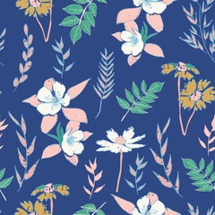 textured abstract botanical florals seamless vector pattern. vintage inspired