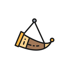 Georgian horn for wine, traditional caucasian cup flat color line icon.