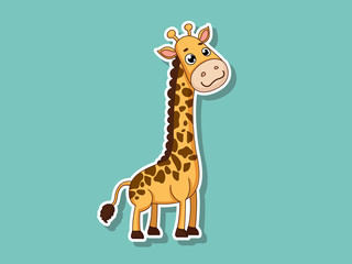 Fototapeta na wymiar Cute Giraffe Cartoon Sticker. Kids, baby vector art illustration with Cartoon Animal Characters