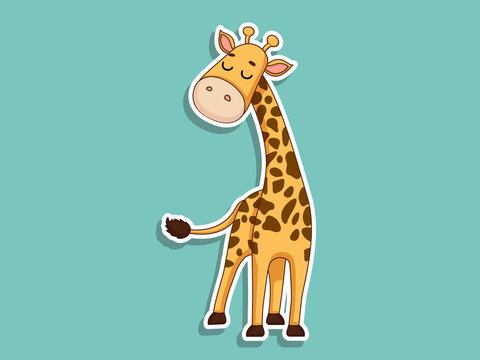 Cute Giraffe Cartoon Sticker. Kids, baby vector art illustration with Cartoon Animal Characters
