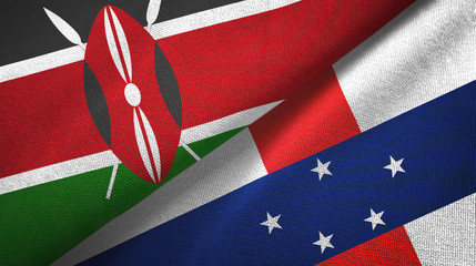 Kenya and Netherlands Antilles two flags textile cloth, fabric texture