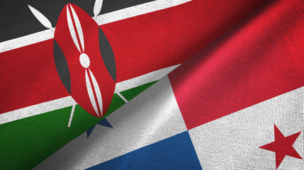 Fototapeta na wymiar Kenya and Panama two flags textile cloth, fabric texture