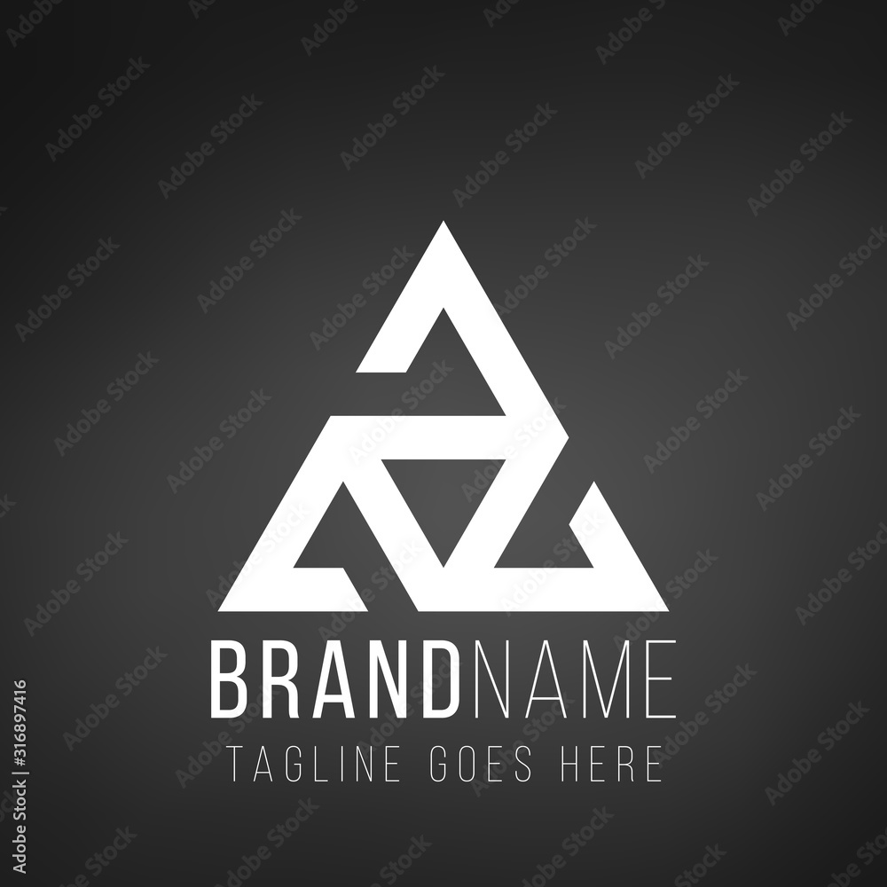 Poster letter a or delta pyramid geometric triangle with three elements logo design. trinity symbol concept