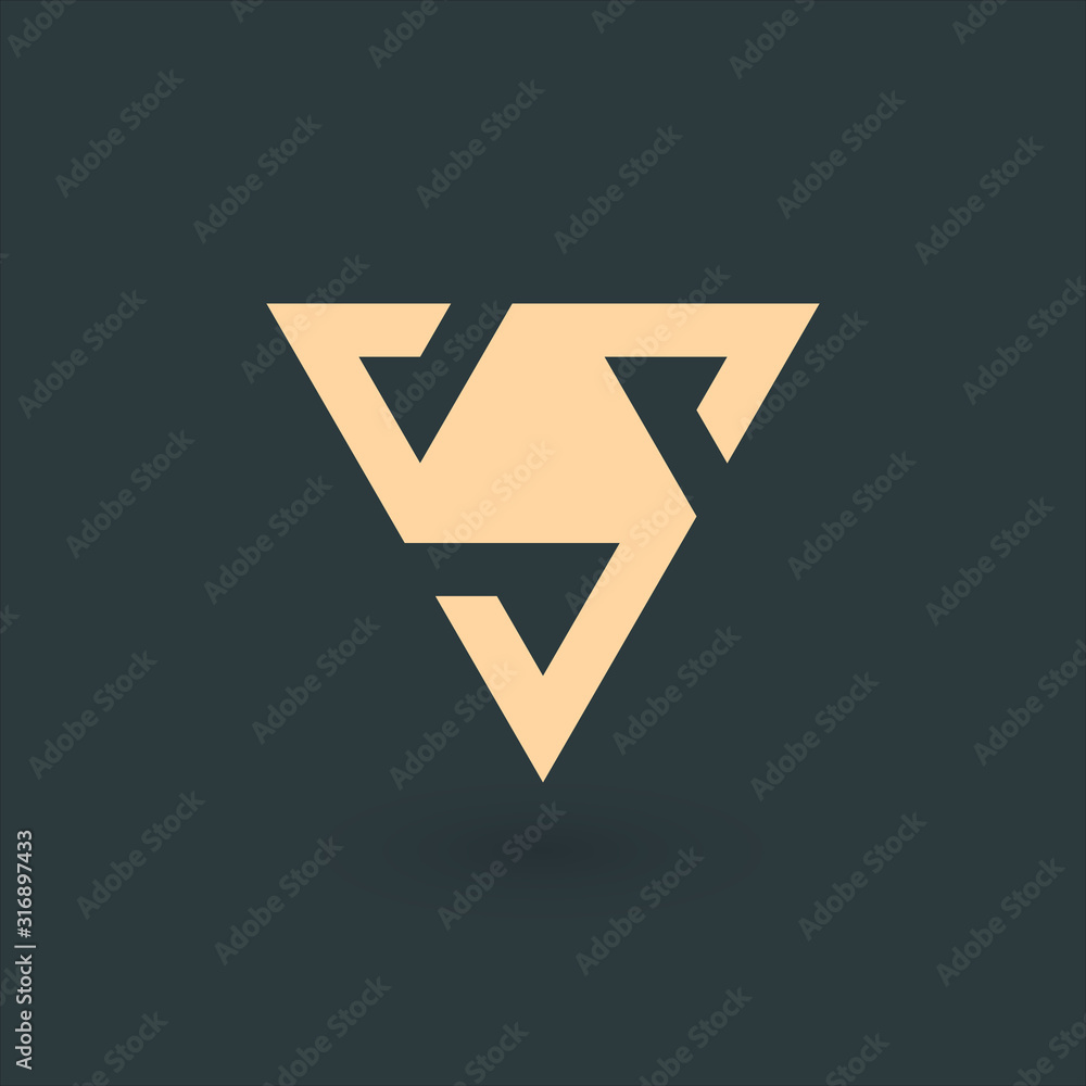 Poster letter v pyramid geometric triangle with three elements logo design. trinity symbol concept. busines