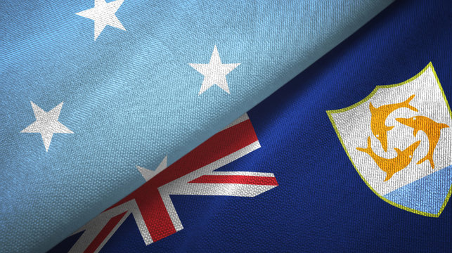 Micronesia and Anguilla two flags textile cloth, fabric texture
