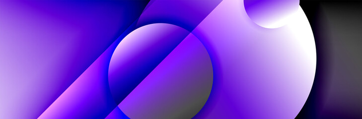 Dynamic trendy geometrical abstract background. Circles, round shapes 3d shadow effects and fluid gradients. Modern overlapping round forms