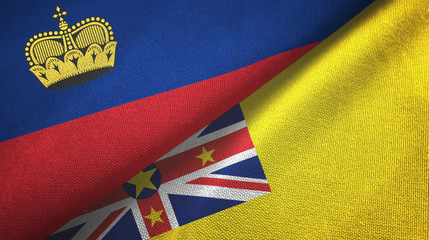 Liechtenstein and Niue two flags textile cloth, fabric texture