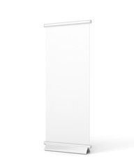 Roll up banner isolated on white, 3D rendering