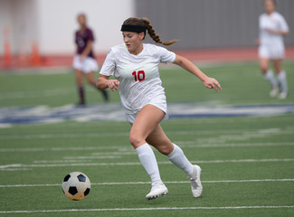 Young athletic girl playing in a soccer match © Joe