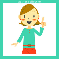 女性、妻、母　指差す