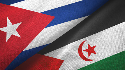 Cuba and Western Sahara two flags textile cloth, fabric texture