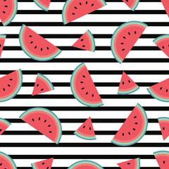 Watermelon pattern with horizontal black stripes. Flat cartoon style. Minimalist, simple. Seamless vector illustration.
