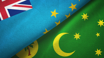 Tuvalu and Cocos Keeling Islands two flags textile cloth, fabric texture