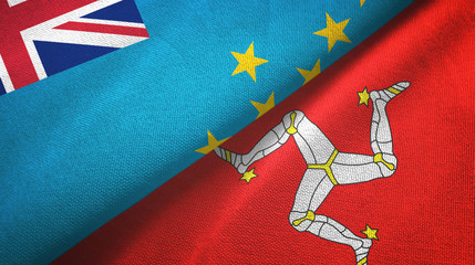 Tuvalu and Isle of Mann two flags textile cloth, fabric texture