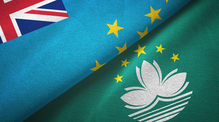 Tuvalu and Macau two flags textile cloth, fabric texture