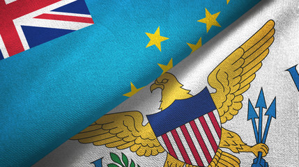 Tuvalu and Virgin Islands United States two flags textile cloth, fabric texture