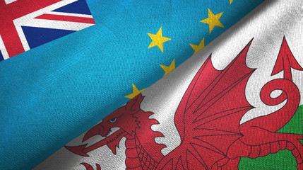 Tuvalu and Wales two flags textile cloth, fabric texture