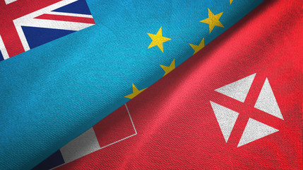 Tuvalu and Wallis and Futuna two flags textile cloth, fabric texture