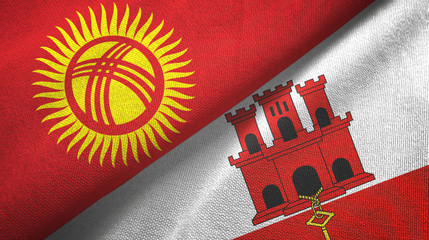 Kyrgyzstan and Gibraltar two flags textile cloth, fabric texture