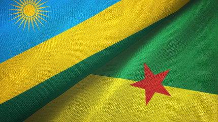 Rwanda and French Guiana two flags textile cloth, fabric texture