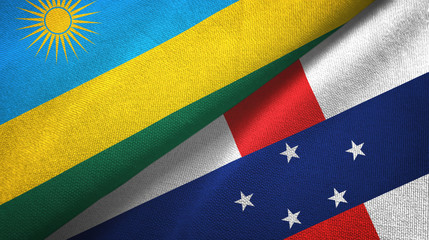 Rwanda and Netherlands Antilles two flags textile cloth, fabric texture