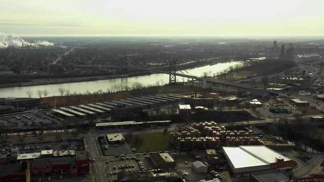 Aerial drone video Anthony Wayne Bridge Toledo Ohio USA