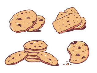 Cookies with chocolate set. Hand draw vector illustration. Cartoon style.