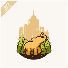 Elephant with tree and sky background