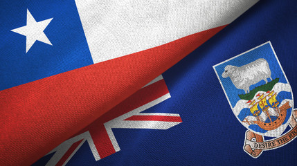 Fototapeta na wymiar Chile and Falkland Islands two flags textile cloth, fabric texture