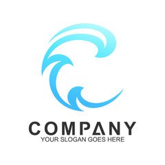 Wave Letter C Logo Vector, Ocean Logo, Flow Waves Logo