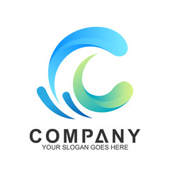 Wave Letter C Logo Vector, Ocean Logo, Flow Waves Logo