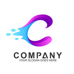 Wave Letter C Logo Vector, Ocean Logo, Flow Waves Logo