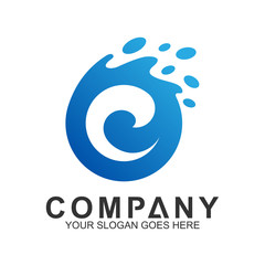 Wave Letter C Logo Vector, Ocean Logo, Flow Waves Logo