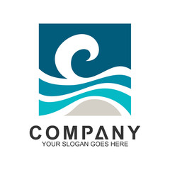 Wave Letter C Logo Vector In Square Shape, Ocean Logo, Flow Waves Logo