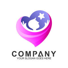 Kids Logo,Vector Logo Of Children Reach Stars In Heart Shape