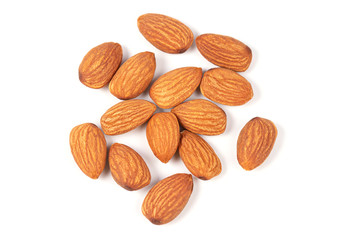 Group of almonds isolated on white background