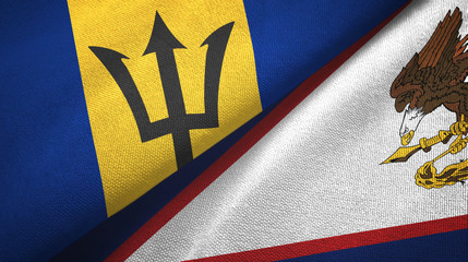 Barbados and American Samoa two flags textile cloth, fabric texture