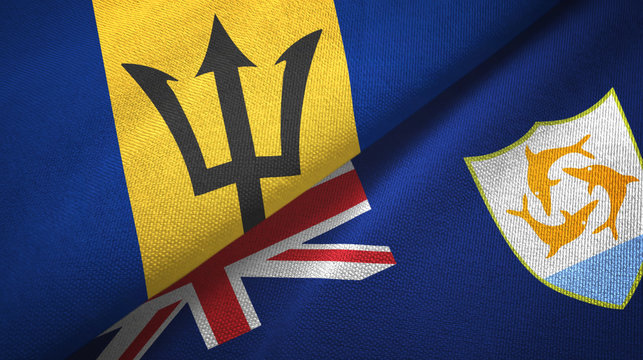Barbados and Anguilla two flags textile cloth, fabric texture