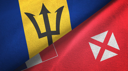 Barbados and Wallis and Futuna two flags textile cloth, fabric texture