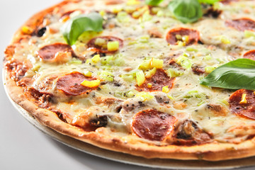 Pizza with Marbled Beef, Ham, Salami and Chorrizo Isolated