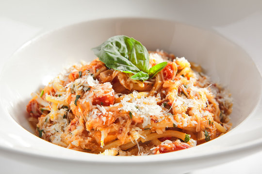 Classical Italian Spaghetti with Tomatoes, Tomato Sauce and Parmesan