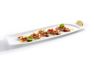 Appetizer with Tuna Tartar, Seasonal Vegetables and Greens