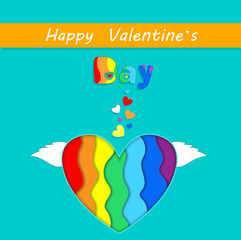 Fototapeta na wymiar Happy Valentines Day Greeting Card Rainbow Heart