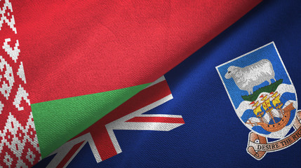 Fototapeta premium Belarus and Falkland Islands two flags textile cloth, fabric texture