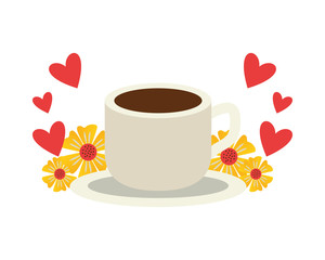 beautiful flowers with hearts and coffee