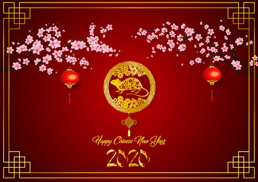 Happy Chinese New Year 2020 greeting card. Year of the rat